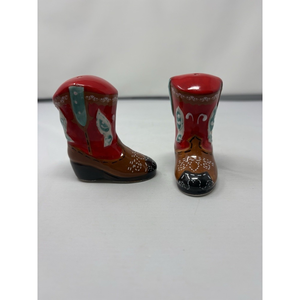 Pioneer Women Western Boot Salt & Pepper Shakers Cowboy Red Turquoise Cowgirl